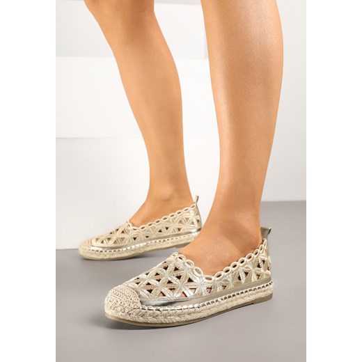 Złote Ażurowe Espadryle Ozdobione Plecionką Meranovia ze sklepu renee.pl w kategorii Espadryle damskie - zdjęcie 179399665