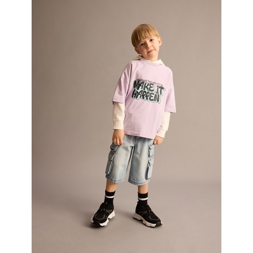 Reserved - T-shirt oversize z nadrukiem - fioletowy ze sklepu Reserved w kategorii T-shirty chłopięce - zdjęcie 179400057
