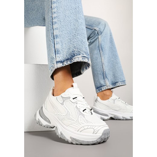 Białe Sneakersy na Platformie z Geometrycznym Wzorem Mevriane ze sklepu renee.pl w kategorii Buty sportowe damskie - zdjęcie 179402256