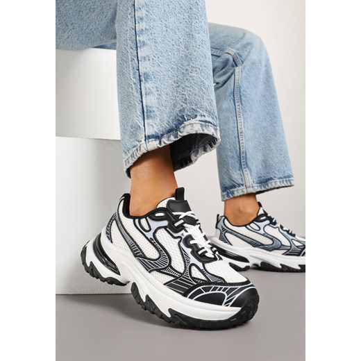 Czarne Sneakersy na Grubej Podeszwie Ozdobione Geometrycznym Motywem Mevillia ze sklepu born2be.pl w kategorii Buty sportowe damskie - zdjęcie 179402665