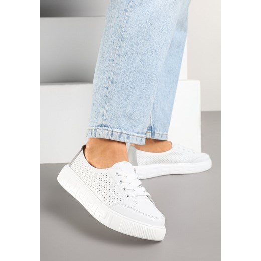 Białe Sneakersy ze Skóry Naturalnej z Perforacją Isolena ze sklepu renee.pl w kategorii Buty sportowe damskie - zdjęcie 179404209