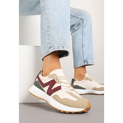 Beżowo-Bordowe Sneakersy z Przeszyciami i Ozdobnym Bieżnikiem Weonessa ze sklepu renee.pl w kategorii Buty sportowe damskie - zdjęcie 179404239