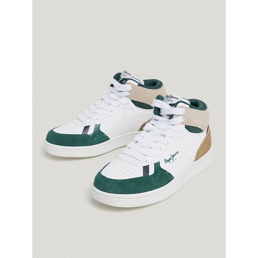 Pepe Jeans FOOTWEAR Skórzane sneakersy w kolorze biało-zielonym 35 okazja Limango Polska