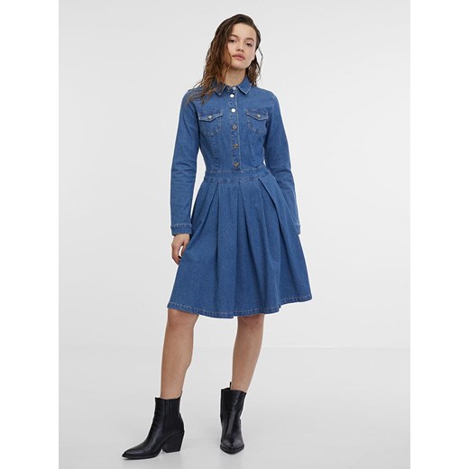 ORSAY sukienka niebieska z długim rękawem koszulowa z kołnierzykiem 