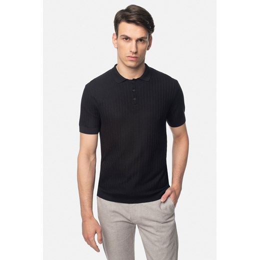 KOSZULKA POLO IGLESIA CZARNA Z WISKOZY ze sklepu Recman w kategorii T-shirty męskie - zdjęcie 179408256