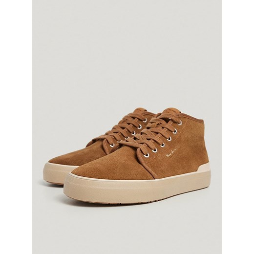 Pepe Jeans FOOTWEAR Skórzane sneakersy w kolorze jasnobrązowym ze sklepu Limango Polska w kategorii Trampki męskie - zdjęcie 179411426