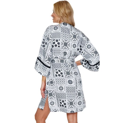 Doctor Nap szlafrok damski z wiskozy o kroju kimona SWW.7258, Kolor biały-wzór, Rozmiar S, Doctor Nap ze sklepu Intymna w kategorii Szlafroki damskie - zdjęcie 179412019