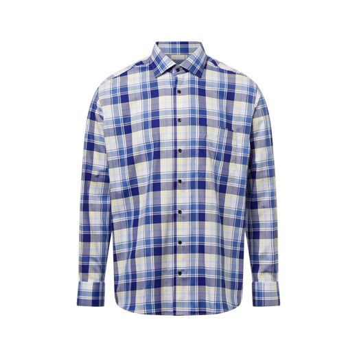 Eterna Comfort Fit Męska koszula biznesowa - non-iron Mężczyźni Comfort Fit Bawełna niebieski w kratkę ze sklepu vangraaf w kategorii Koszule męskie - zdjęcie 179416345