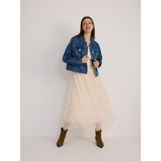 Reserved - Tiulowa spódnica z falbanami - kremowy Reserved XS Reserved