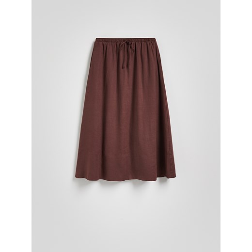 Reserved - Spódnica midi z lnem - ciemnobrązowy Reserved L Reserved