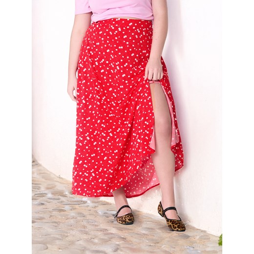 Sinsay spódnica z wiskozy czerwona w kwiaty 
