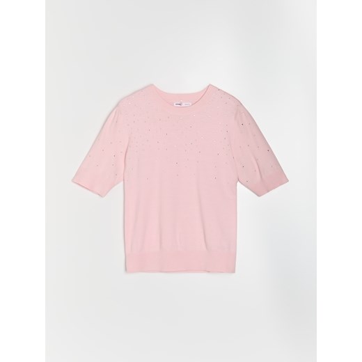 Sinsay - Bluzka swetrowa z ozdobnymi kryształkami - różowy Sinsay L Sinsay