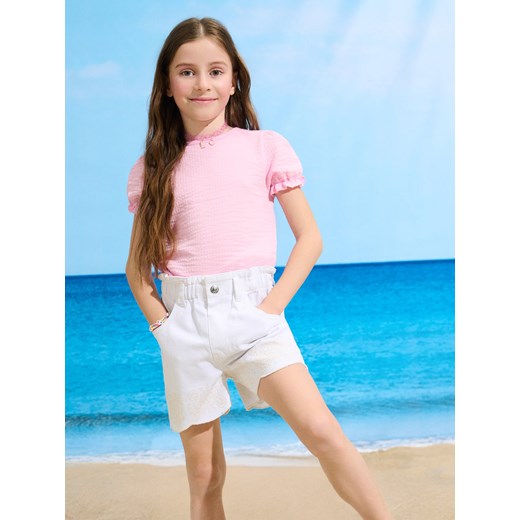 Sinsay - Szorty jeansowe z delikatnym haftem - biały Sinsay 122 Sinsay