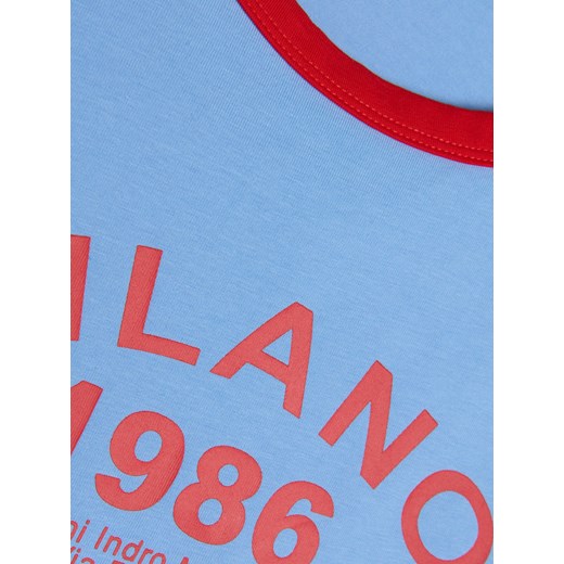 Sinsay - Bawełniana koszulka z napisem - niebieski Sinsay S Sinsay