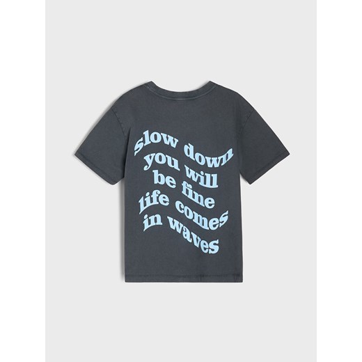 Sinsay - Bawełniana koszulka z napisem - szary Sinsay XS Sinsay