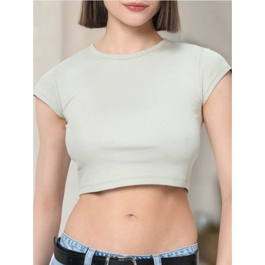 Sinsay - Crop top z krótkim rękawem - zielony ze sklepu Sinsay w kategorii Bluzki damskie - zdjęcie 179419787