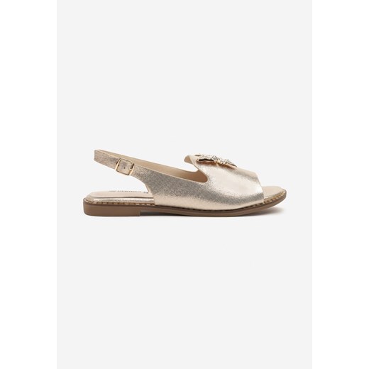 Złote Sandały Slingback ze Skórzaną Wkładką i Cyrkoniową Aplikacją z Motylem Renee 36 okazyjna cena renee.pl