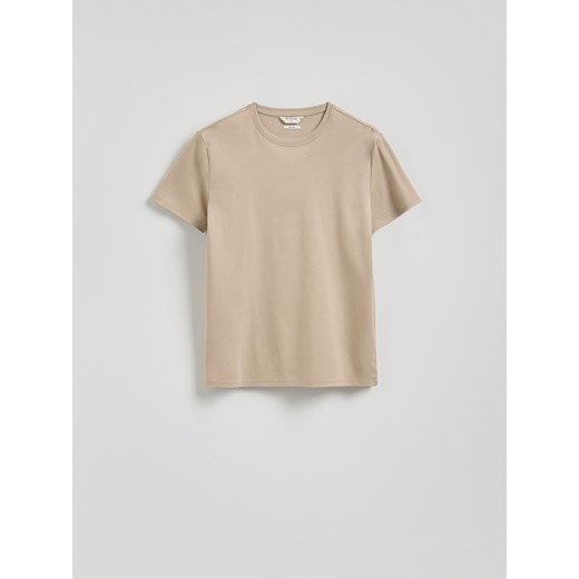 Reserved - T-shirt slim z bawełny pima - beżowy Reserved M Reserved