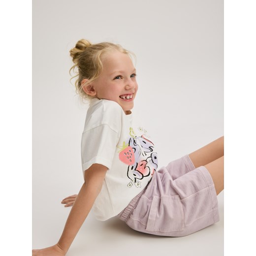 Reserved - Bawełniany t-shirt z nadrukiem - złamana biel Reserved 146 (10 lat) Reserved