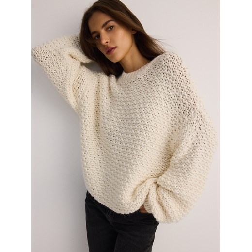 Reserved - Sweter z grubym splotem - kremowy Reserved S okazyjna cena Reserved
