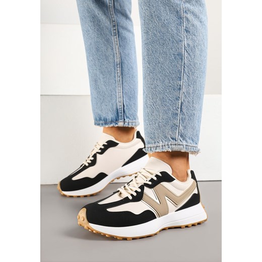 Czarno-Beżowe Sneakersy z Ozdobnym Bieżnikiem Welorea ze sklepu born2be.pl w kategorii Buty sportowe damskie - zdjęcie 179426235
