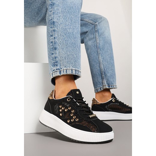 Czarne Sneakersy z Nitami i Gwiazdą Viroti ze sklepu born2be.pl w kategorii Buty sportowe damskie - zdjęcie 179426508