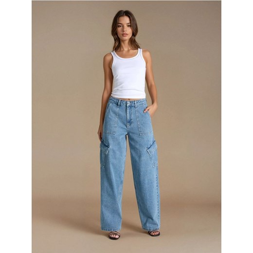 Sinsay - Jeansy cargo high waist - niebieski ze sklepu Sinsay w kategorii Jeansy damskie - zdjęcie 179429679