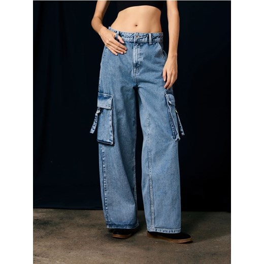 Sinsay - Jeansy wide leg cargo - niebieski ze sklepu Sinsay w kategorii Jeansy damskie - zdjęcie 179429708