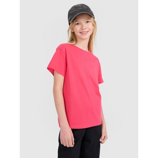 Dziewczęcy t-shirt oversize 4F 4FJWSS25TTSHF2326 - różowy ze sklepu Sportstylestory.com w kategorii Bluzki dziewczęce - zdjęcie 179430076