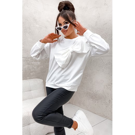 BLUZA OVERSIZE Z KOKARDĄ- BIAŁA ze sklepu olika.com.pl w kategorii Bluzy damskie - zdjęcie 179433805