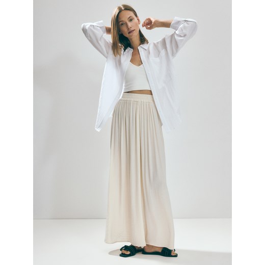 Reserved - Koszula oversize z wiskozą - biały ze sklepu Reserved w kategorii Spódnice - zdjęcie 179439009