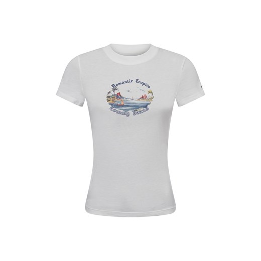 Tommy Jeans Koszulka damska - TJW SLIM ROMANCE TROPICS TEE EXT Kobiety Bawełna biały jednolity ze sklepu vangraaf w kategorii Bluzki damskie - zdjęcie 179439086