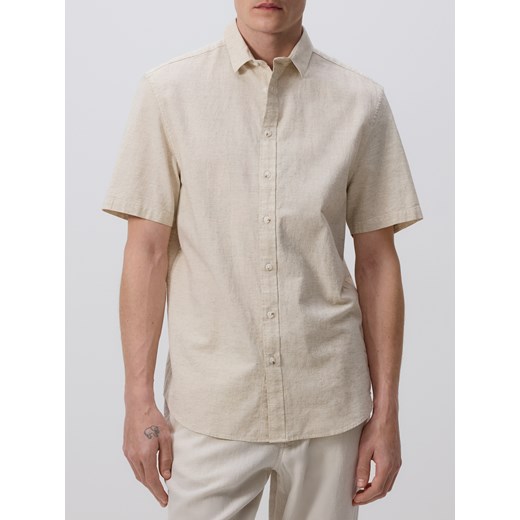 Reserved - Koszula regular z lnem - beżowy Reserved L Reserved