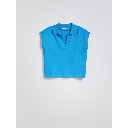 Reserved - Bluzka z otwartym kołnierzykiem - niebieski Reserved S Reserved