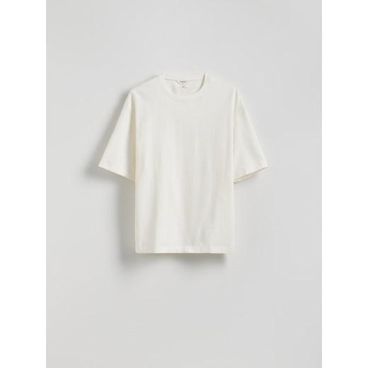 Reserved - Bawełniany t-shirt boxy - złamana biel Reserved XL Reserved