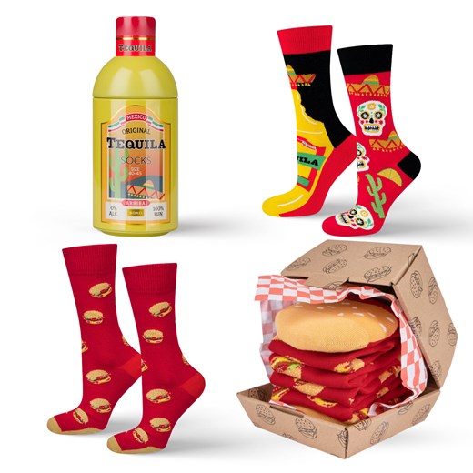 Skarpetki Męskie SOXO | Hamburger w pudełku | Tequila w butelce | śmieszny 40–45 Sklep SOXO