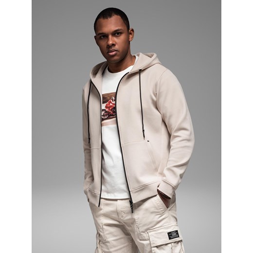 Dresowa rozpinana bluza hoodie w stylu streetwearowym – piaskowa V6 OM-SSZP-0213 ze sklepu ombre w kategorii Bluzy męskie - zdjęcie 179446167
