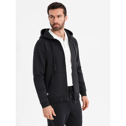 Rozpinana bluza dresowa hoodie w stylu streetwearowym – czarna V3 OM-SSZP-0213 ze sklepu ombre w kategorii Bluzy męskie - zdjęcie 179446218