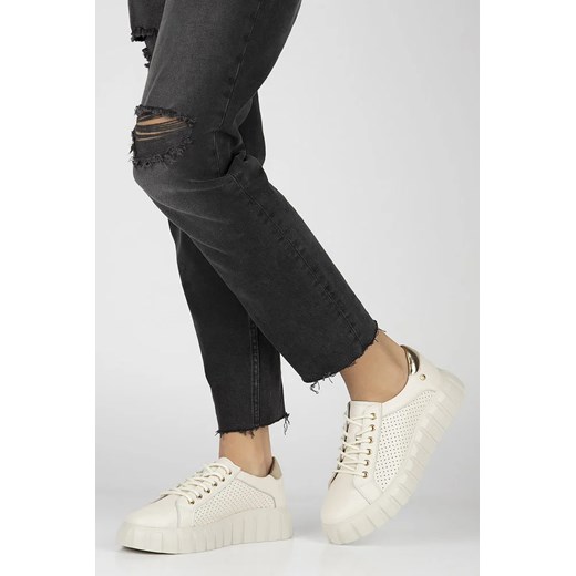 Skórzane sneakersy damskie na platformie - Filippo DP4535/25, beżowe ze sklepu ulubioneobuwie w kategorii Buty sportowe damskie - zdjęcie 179446279