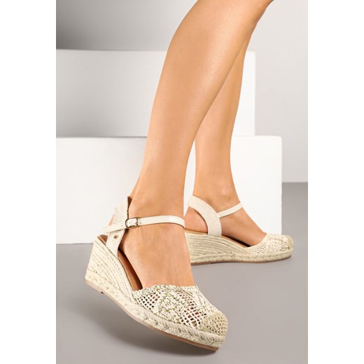 Beżowe Ażurowe Sandały w Stylu Boho na Koturnie z Plecionki Tenalisea ze sklepu born2be.pl w kategorii Espadryle damskie - zdjęcie 179448356