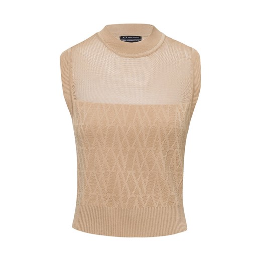 Armani Exchange Sweter damski z dzianiny Kobiety brązowy wypukły wzór tkaniny ze sklepu vangraaf w kategorii Kamizelki damskie - zdjęcie 179452169