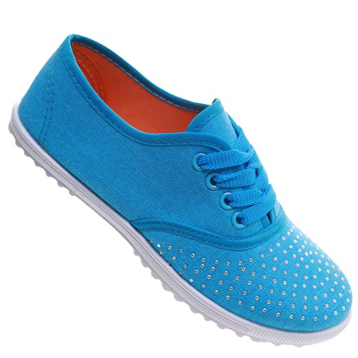 Niebieskie materiałowe tenisówki damskie /F10-2 17439 T086/ ze sklepu Pantofelek24.pl w kategorii Trampki damskie - zdjęcie 179453499