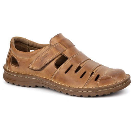 Buty męskie skórzane ażurowe 501J jasno brązowe ze sklepu butyolivier w kategorii Półbuty męskie - zdjęcie 179453547