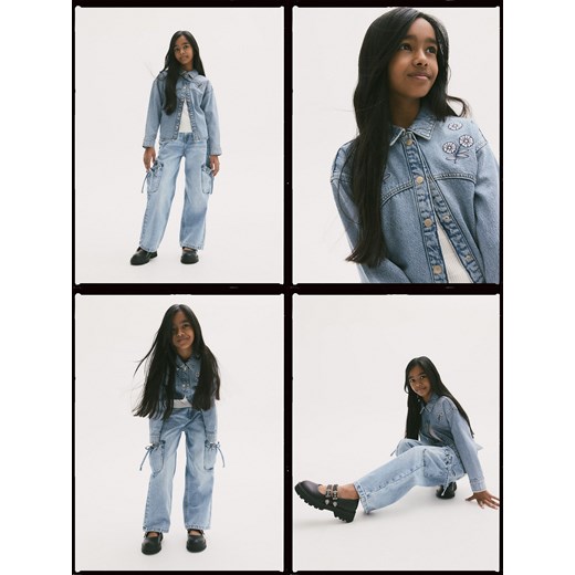 Reserved - Jeansy wide leg z ozdobnymi kieszeniami - niebieski Reserved 146 (10 lat) Reserved