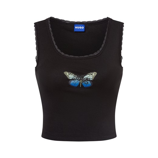 HUGO BLUE Damski croptop - Delarina_B Kobiety Bawełna czarny nadruk ze sklepu vangraaf w kategorii Bluzki damskie - zdjęcie 179460208