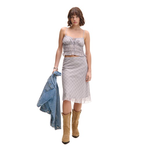 Cropp - Spódnica midi w kratę - niebieski Cropp S Cropp