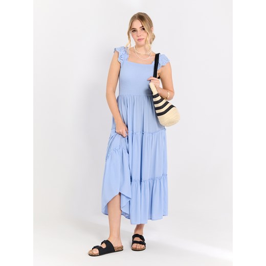 Sinsay sukienka z okrągłym dekoltem niebieska maxi 
