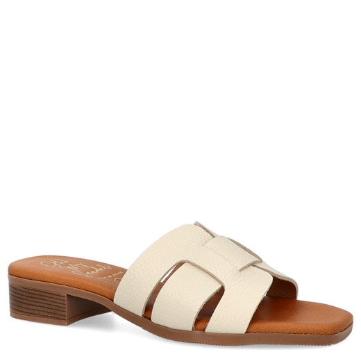 Wygodne klapki ze skóry - OH! MY SANDALS 5600 KREMOWE ze sklepu Tymoteo.pl - sklep obuwniczy w kategorii Klapki damskie - zdjęcie 179464315