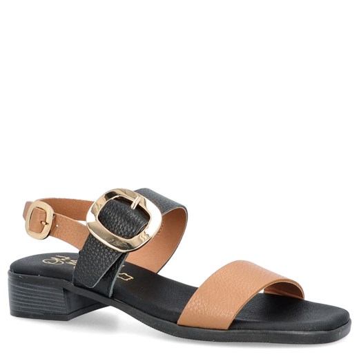 Eleganckie sandały ze skóry - OH! MY SANDALS 5609 CZARNO BRĄZOWE ze sklepu Tymoteo.pl - sklep obuwniczy w kategorii Sandały damskie - zdjęcie 179464368