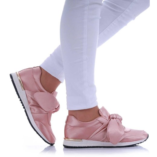 Wsuwane różowe damskie sneakersy z kokardą /F8-3 H2 17508 W054/ ze sklepu Pantofelek24.pl w kategorii Buty sportowe damskie - zdjęcie 179464448
